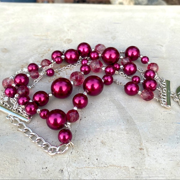 WHBM beaded Bracelet multi-strand adjustable wine jewelry collection cuff silver - Picture 6 of 12